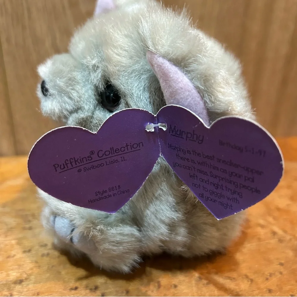 Swibco #6618 PUFFKINS Plush Murphy Gray Mouse Pink Ears DOB 5-1-97 Bean Bag Tags